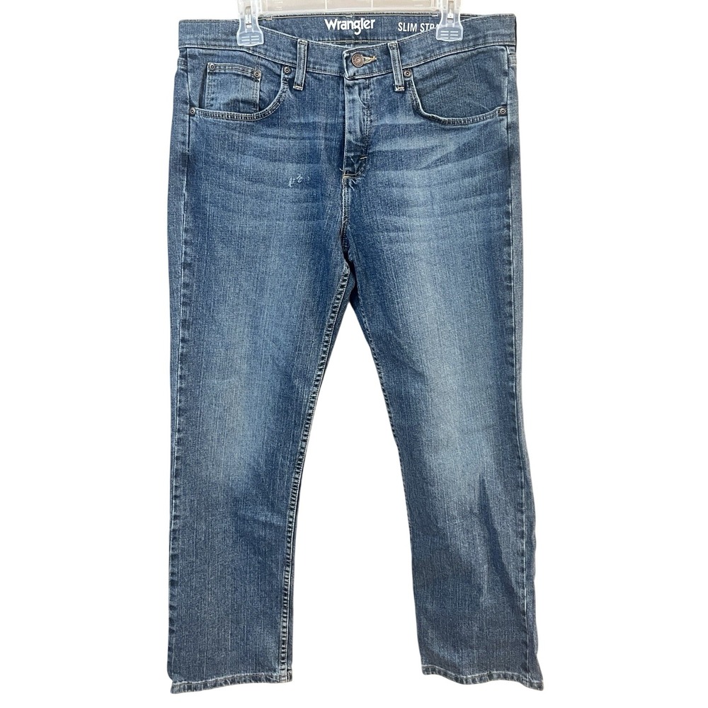 Wrangler Mens Slim Straight Medium Wash Stretch Denim Jeans 34x30 MWM75GT Fair